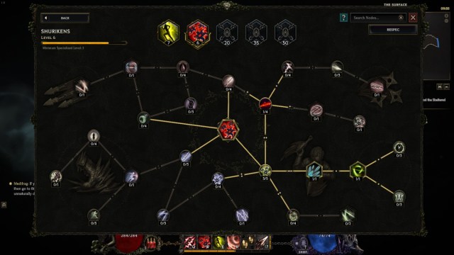 A screenshot of the Shurikens Rogue skill tree in Last Epoch.