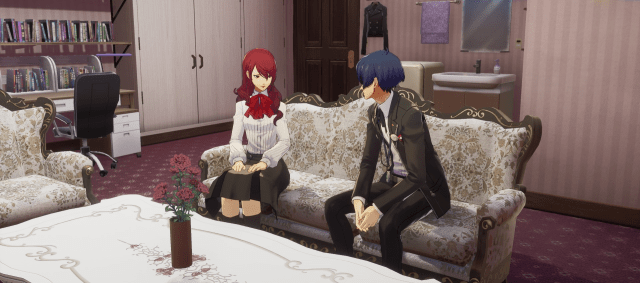 The Protagonist and Mitsuru talk in her room.