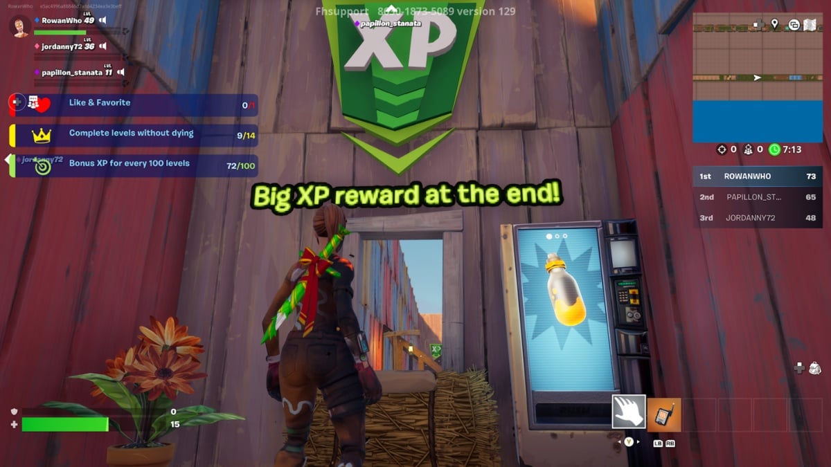 player with Big XP Reward sign in 707 level deathrun fortnite