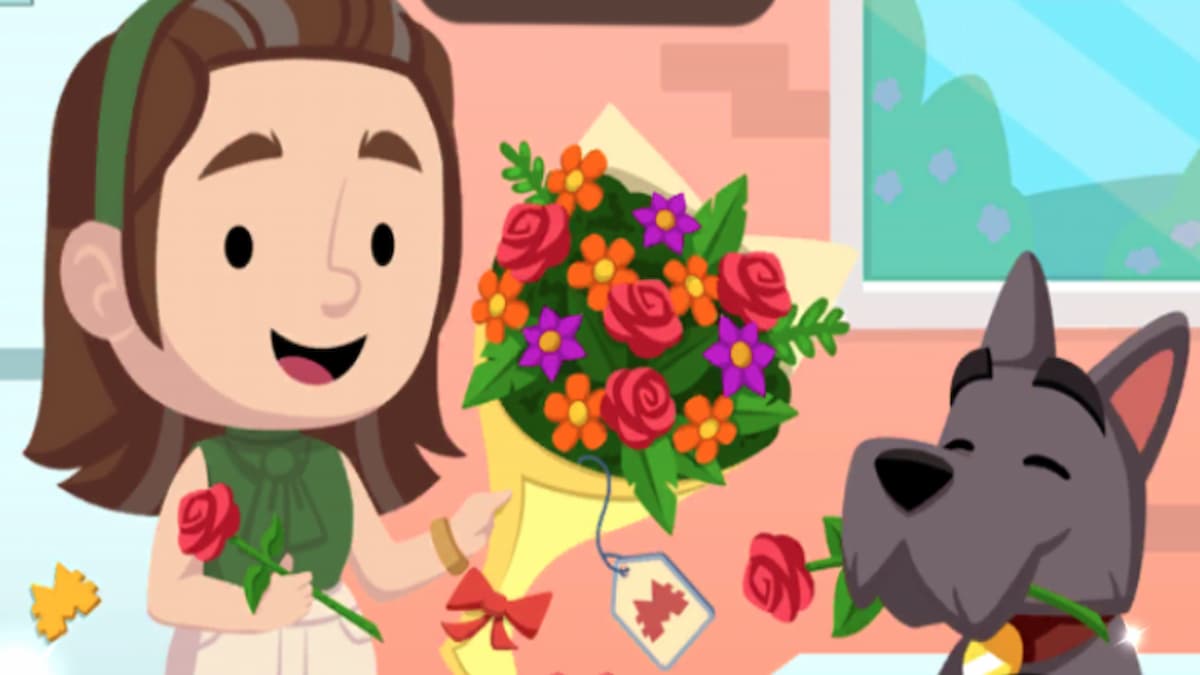 Girl with flowers and a dog