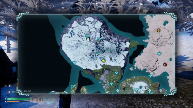 A screenshot of the Palworld map showing the location of the Lyleen Noct boss fight.