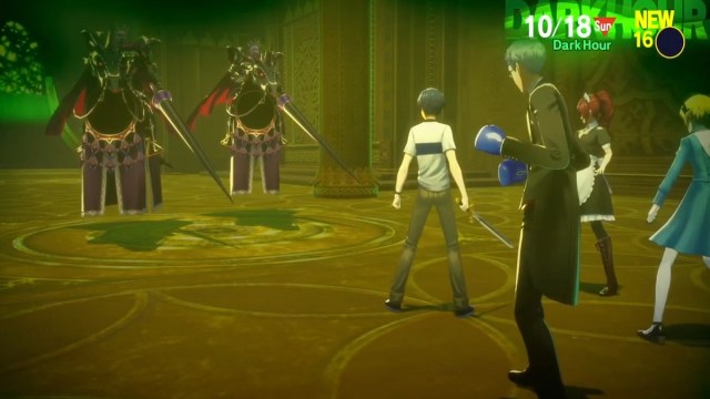 An image of the party facing the Demented Knight duo boss in Persona 3 Reload.