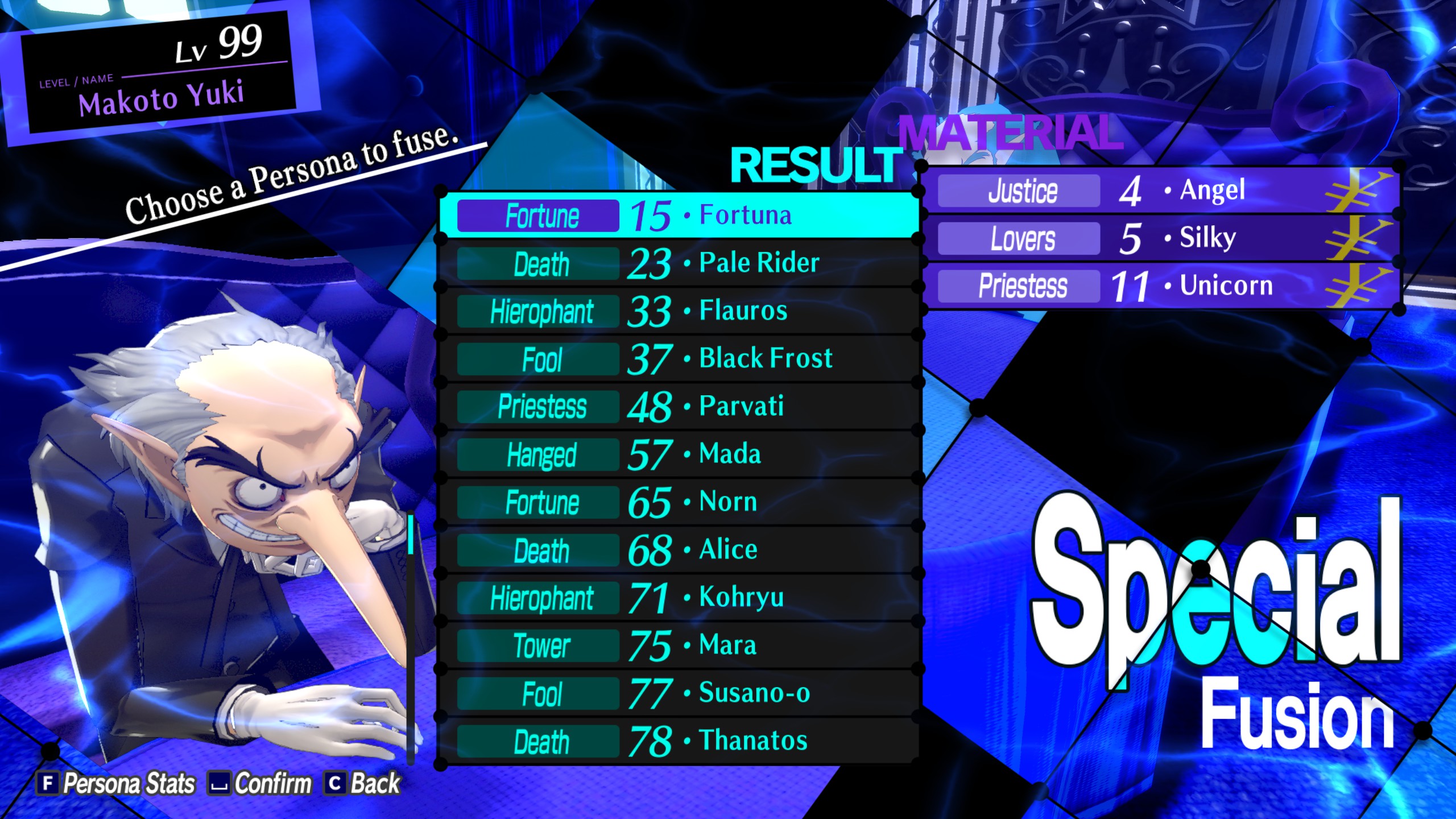 An image highlighting the list of Special Fusions in Persona 3 Reload.