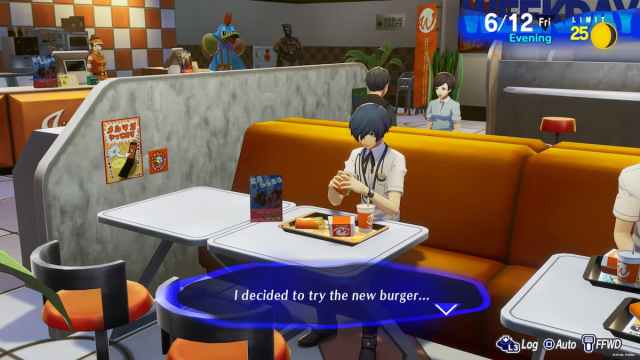 Persona 3 main character eating burger