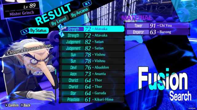 Fusion combinations in Persona 3 Reload for Atavaka