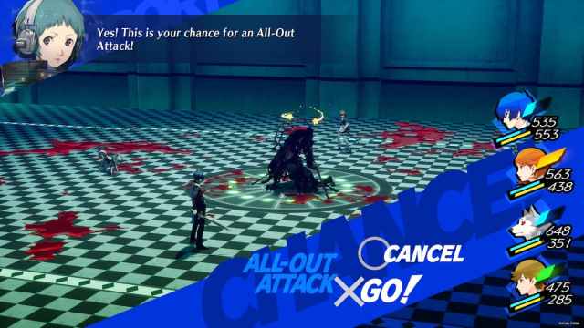 The Reaper is dizzy and the party is about to launch an All-out attack in Persona 3 Reload
