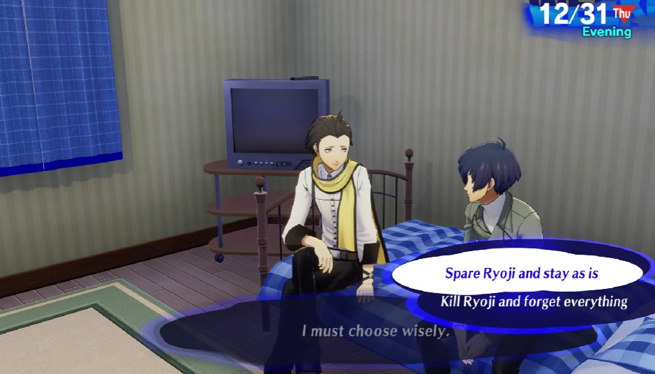 Ryogi talks to the protagonist about the inevitable in Persona 3 Reload