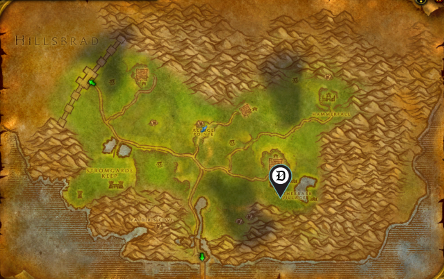 WoW Arathi Witherbark map with the spawn location of Nimar the Slayer marked off