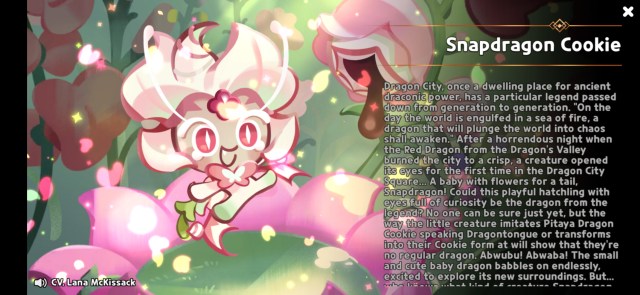 Snapdragon Cookie's bio in Cookie Run Kingdom.