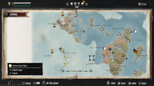 A Skull and Bones screenshot that shows Cobalt being tracked on the map.