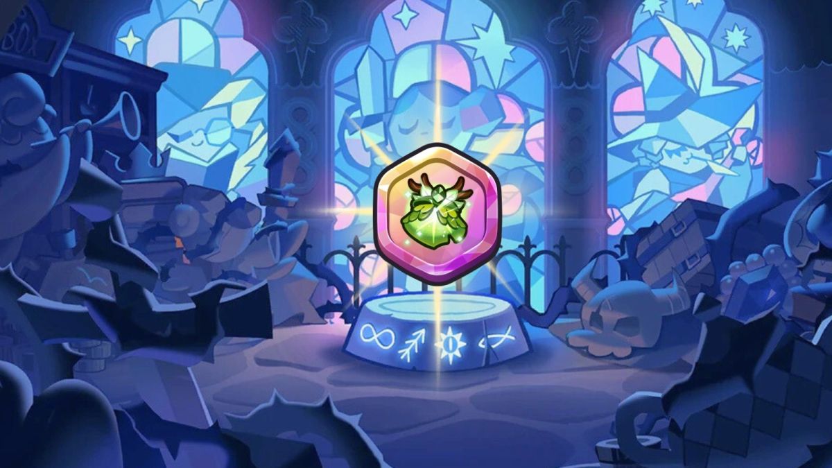 Treasure icon in Cookie Run Kingdom showing a cape item with a sparkle and stained glass behind it.