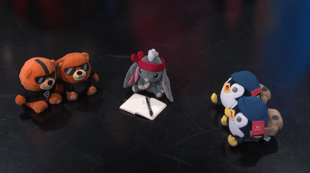 A VALORANT plushie setup showcase during a VCT matchup map select.