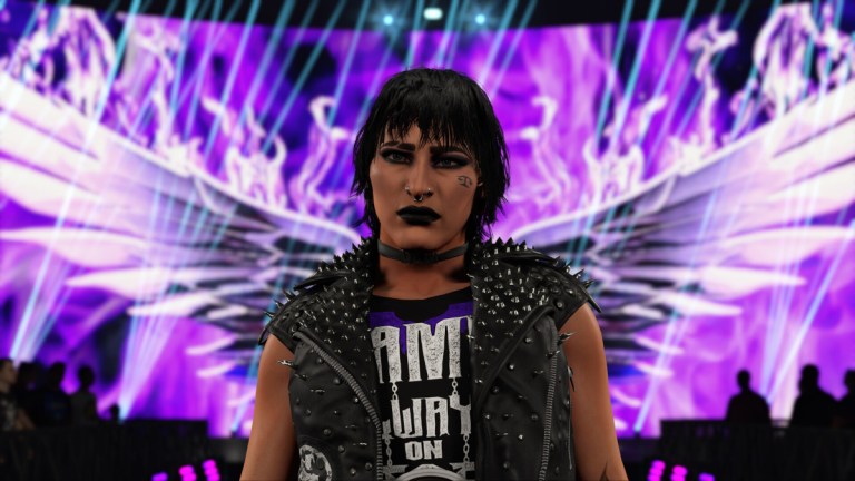 Rhea Ripley entering an arena in WWE 2K24.