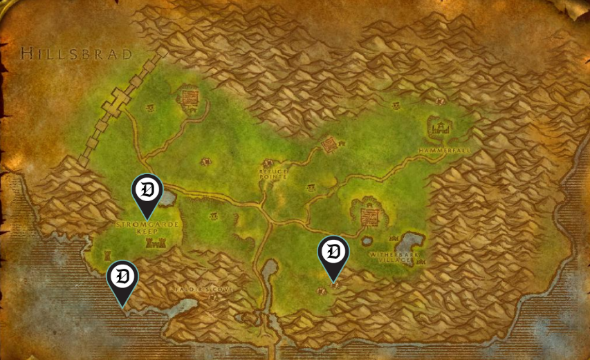 Map of Arathi Basin in WoW SoD showing three waypoints.