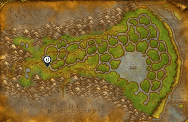 Image of the Swamp of Sorrows map in WoW SoD showing the location of Amaryllis Webb.