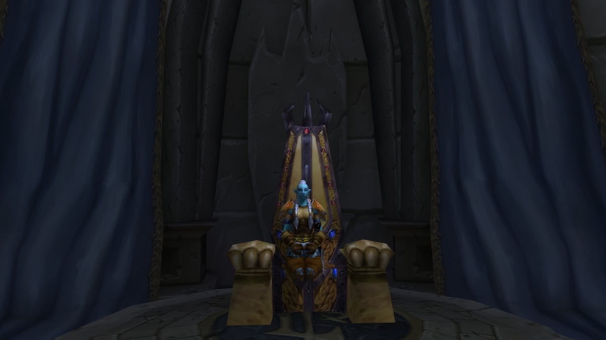 WoW Classic Shaman sitting on the throne in Ruins of Lordaeron