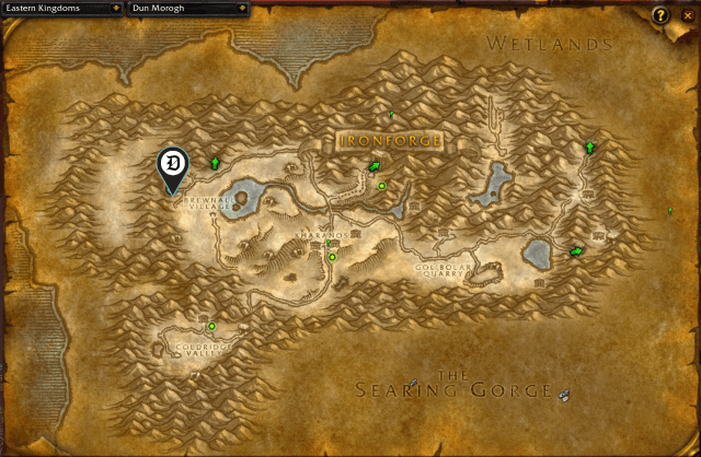 Map of Dun Morogh, showing the exact location of Gnomeregan