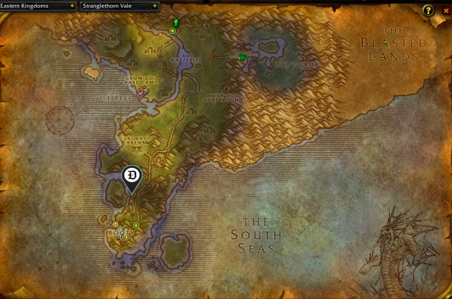 Map of Stranglethorn Vale, showing where to loot Holy Spring Water.