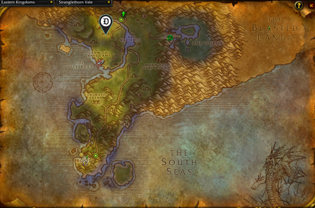 Map of Stranglethorn Vale, showing where Rogues need to pickpocket mobs.