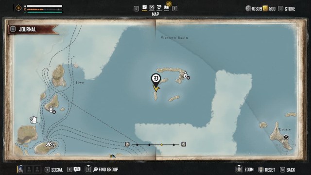 Ship in the Western Basin on the Skull and Bones map