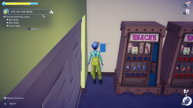 The player standing by the interact option for the vending machine switch.