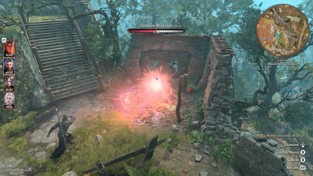 Gale in Baldur's Gate 3 throwing magic missile at an enemy.