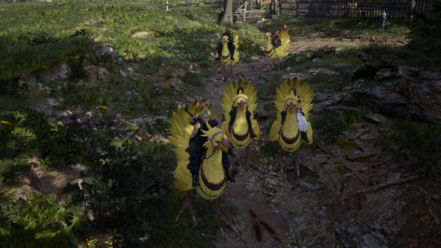 final fantasy 7 rebirth party on chocobos