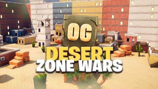 OG Desert Zone Wars logo over the desert Fortnite background