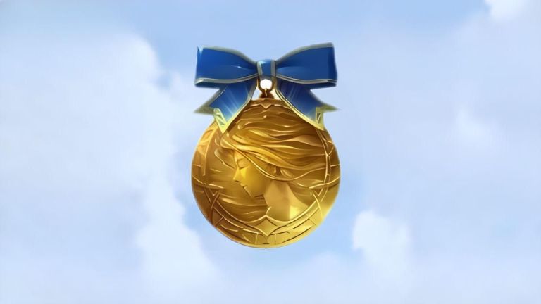 A screenshot of a Gold Dahlia Badge in Granblue Fantasy Relink on a sky background.