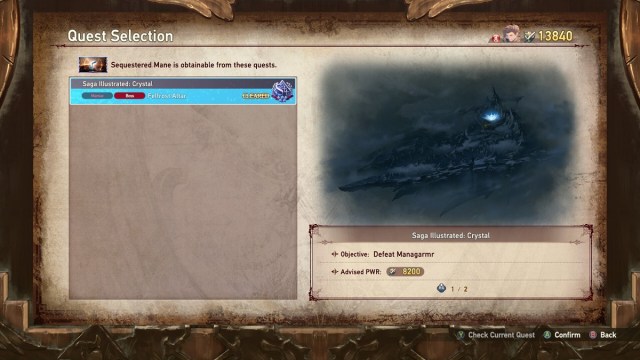 Granblue Fantasy Relink quest menu