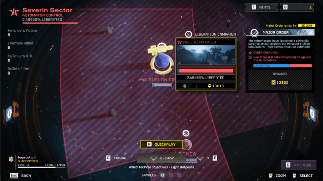 Malevelon Creek sector marked on the Galactic War effort map in Helldivers 2.