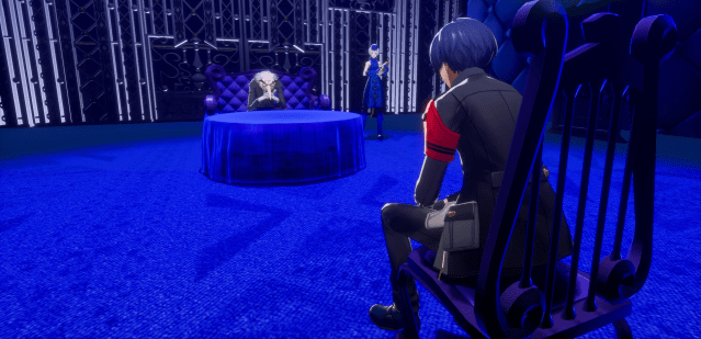 Igor, Elizabeth, and the Protagonist within the Velvet Room.