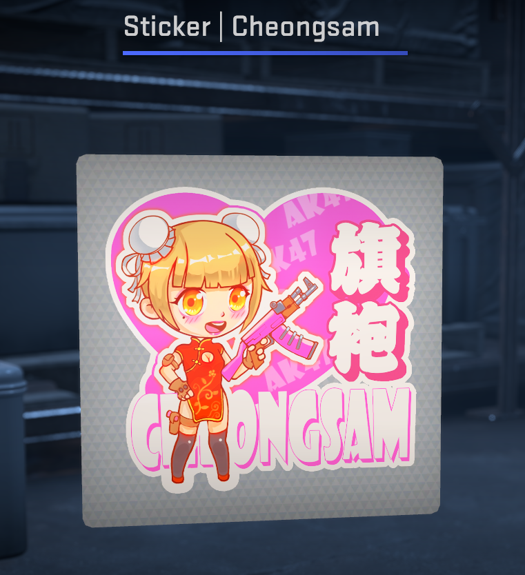 A screenshot of the Cheongsam sticker from CS2.