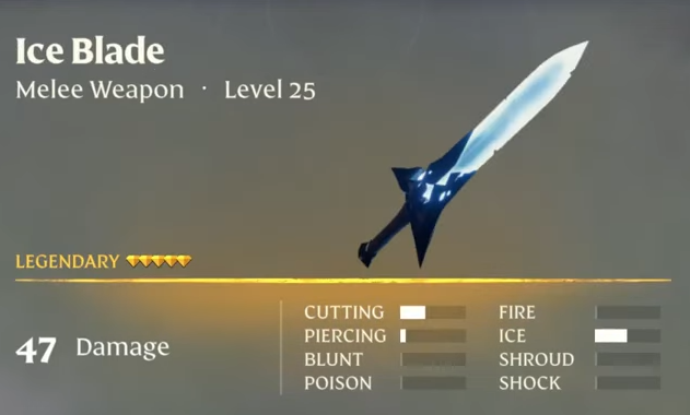 Ice Blade weapon description.