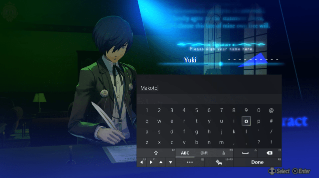 Deciding your name in Persona 3 Reload