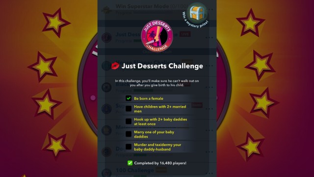 All tasks to complete the Just Desserts challenge bitlife