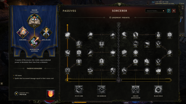 The Sorcerer skill tree in Last Epoch