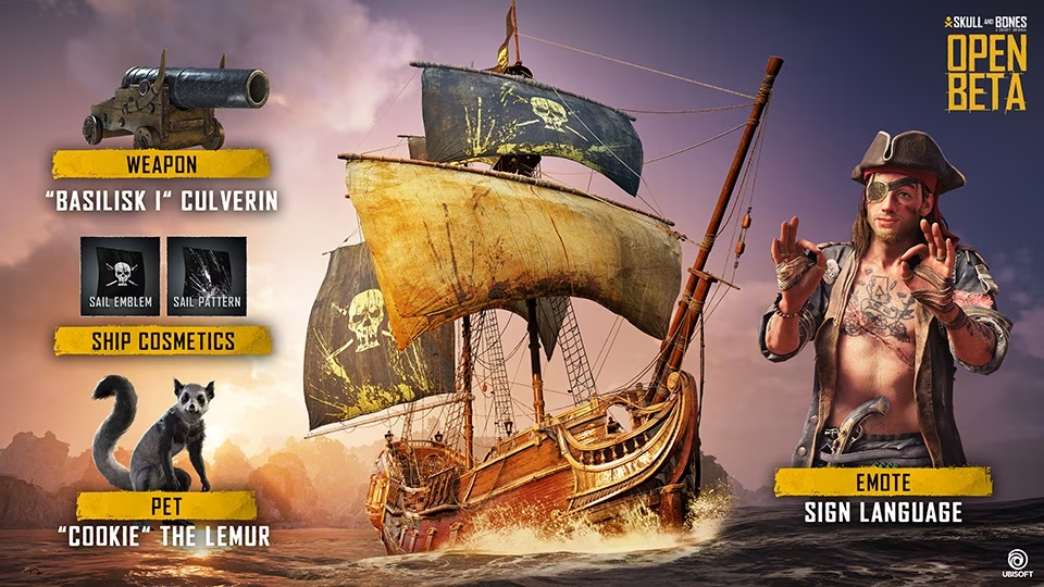 A screenshot of the open beta rewards for Skull and Bones.