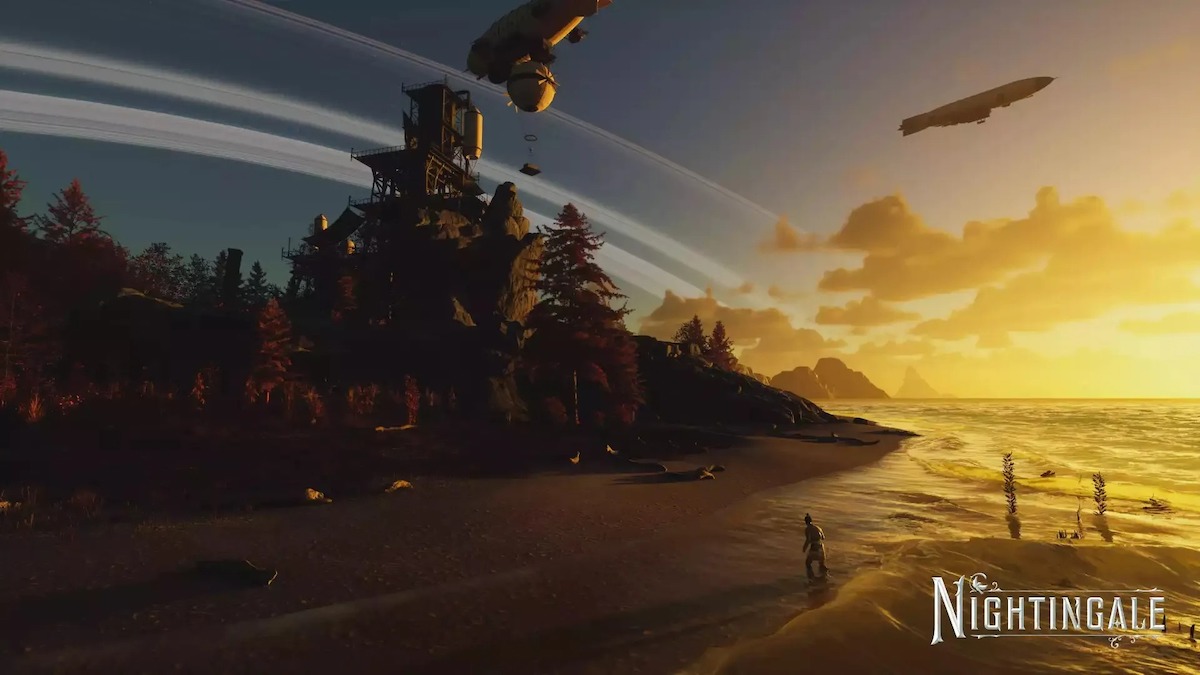 An in game screenshot of a city from the game Nightingale.