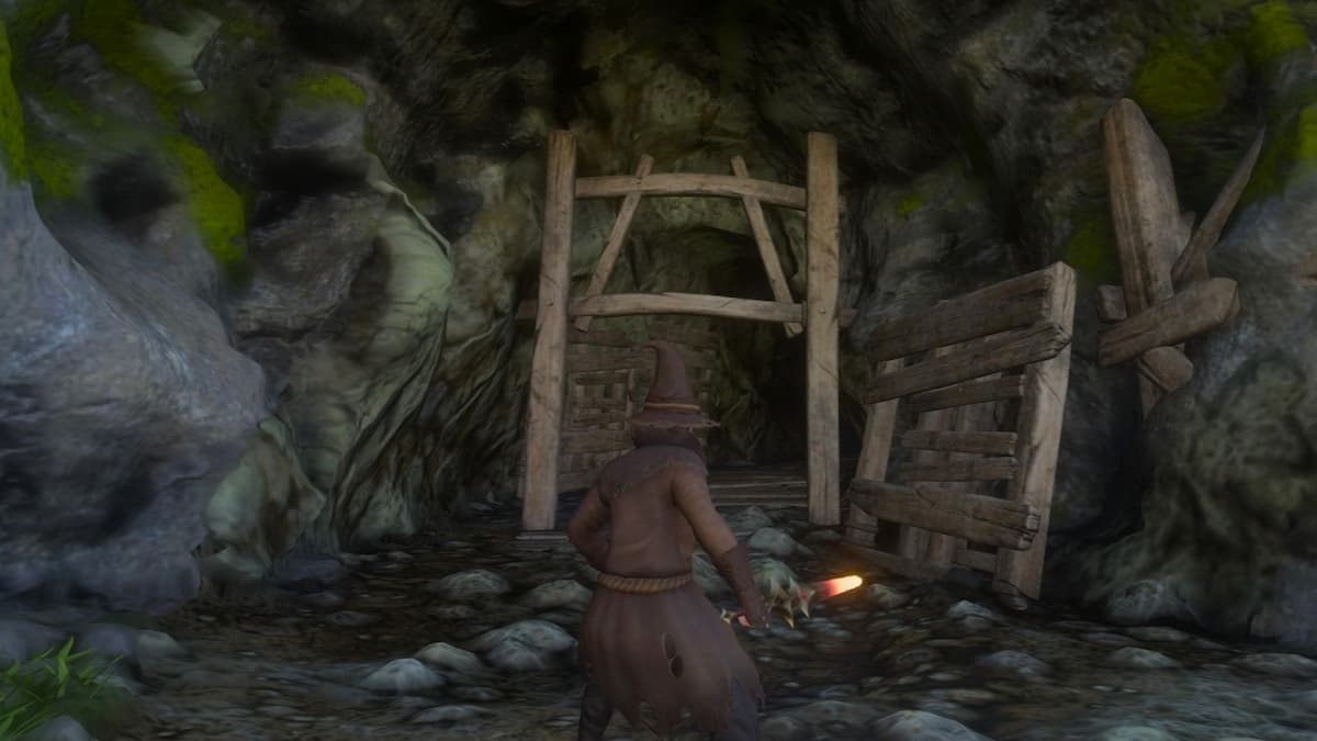 A player about to enter a mine.