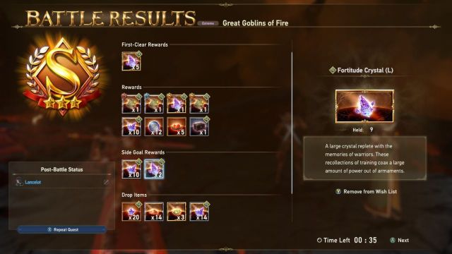 A screenshot of the rewards screen of a Conquest quest in Granblue Fantasy.
