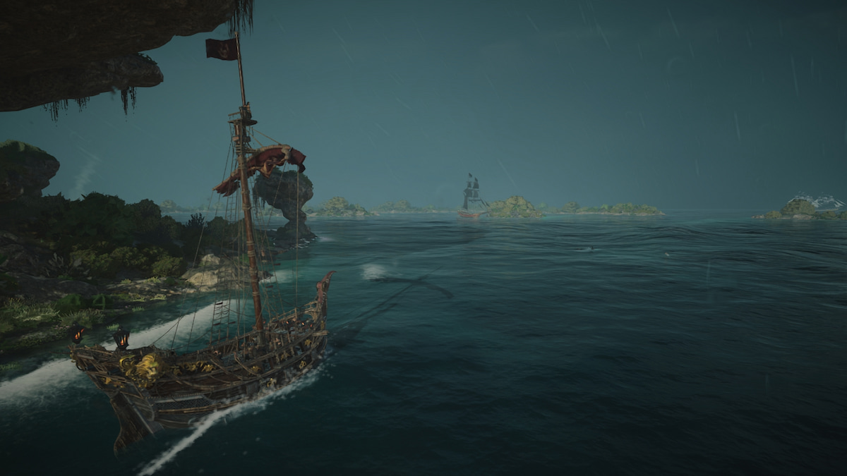 Player ship sailing towards The Ashen Corsair