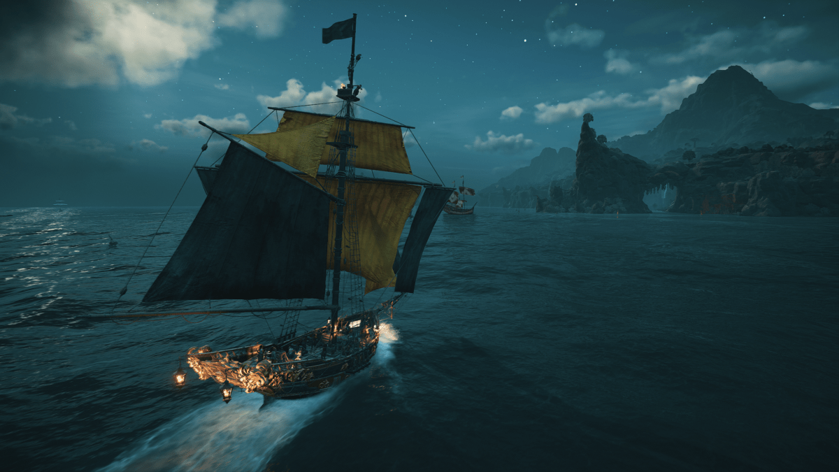 The Cutter ship on the seas at night in Skull and Bones.