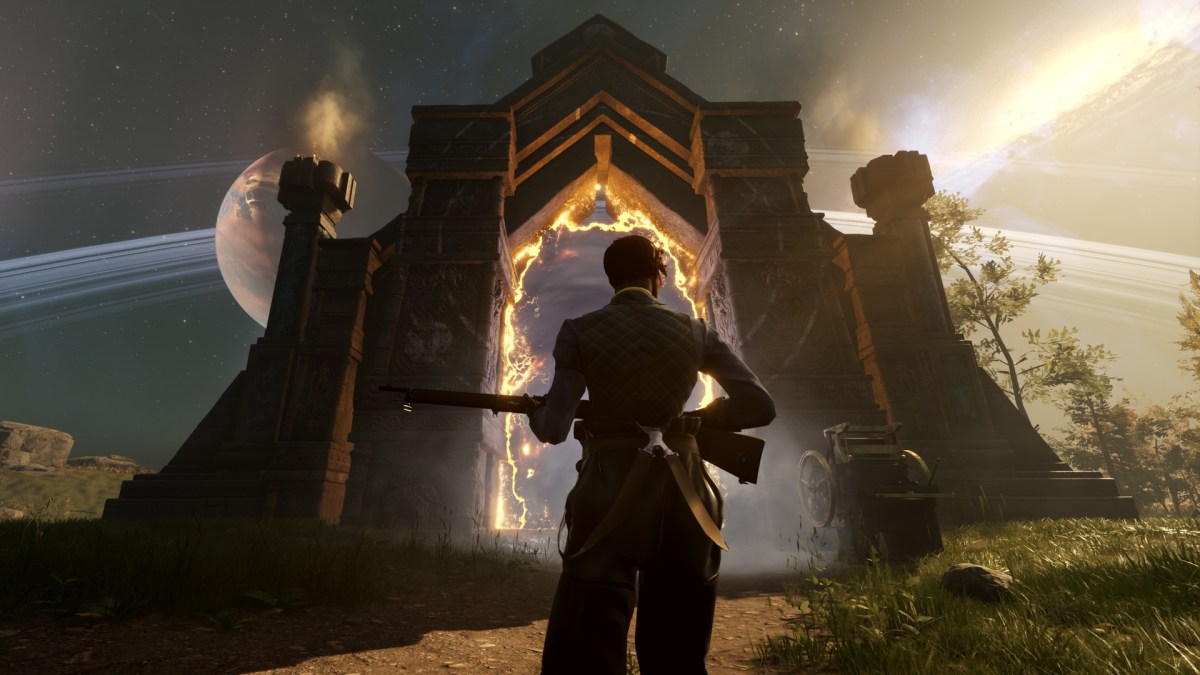 A realmwalker stands in front of a portal in Nightingale