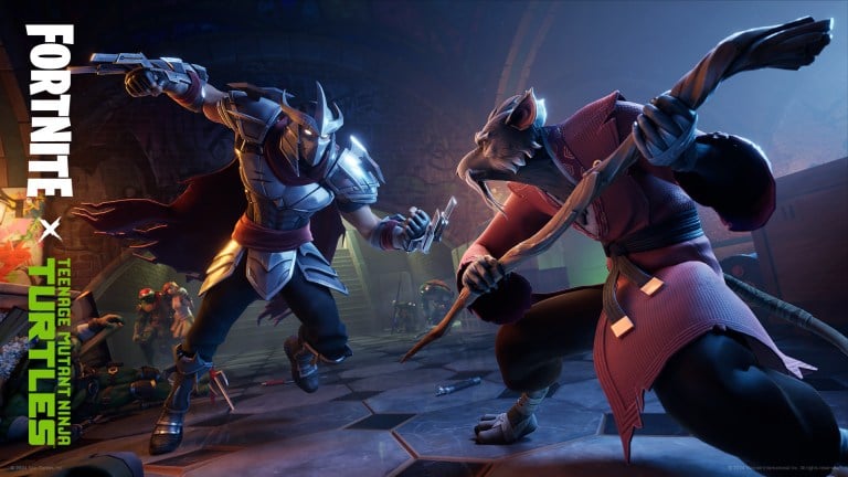 Shredder and Splinter fighting in TMNT Fortnite