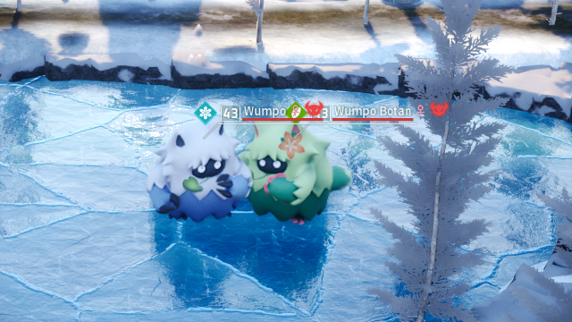 Wumpo and Wumpo Botan in the ice biome of Palworld.