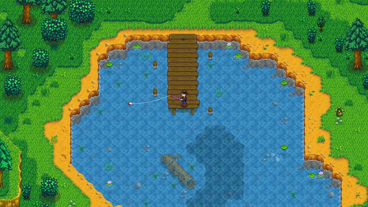 Character is fishing in Stardew Valley