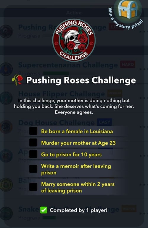 Pushing Roses challenges in BitLife