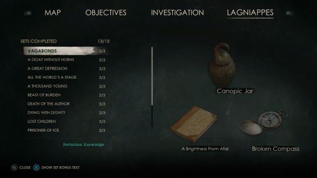 A screenshot from Alone in the Dark that shows the collectible tracker page.