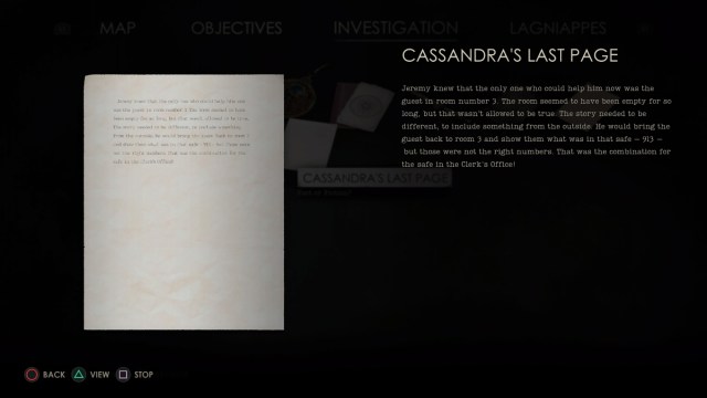Cassandra's Last Page in Alone in the Dark